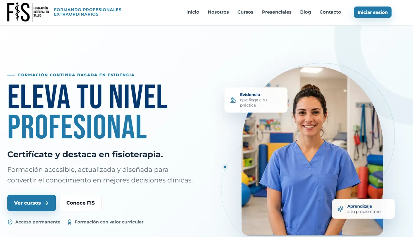 Sitio de FIS Certificaciones, plataforma de cursos para fisioterapia
